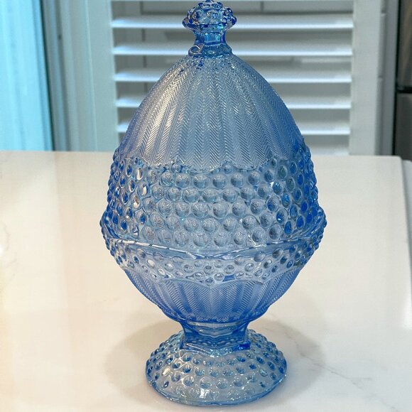 Gorham Crystal Blue Hobnail Egg Shaped Candy Dish - Picture 5 of 16